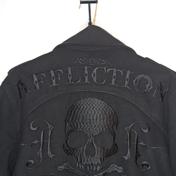 Affliction Vintage Black Pea Coat Punk Goth Men's Large Just PU From Dry Cleaner - Picture 12 of 16